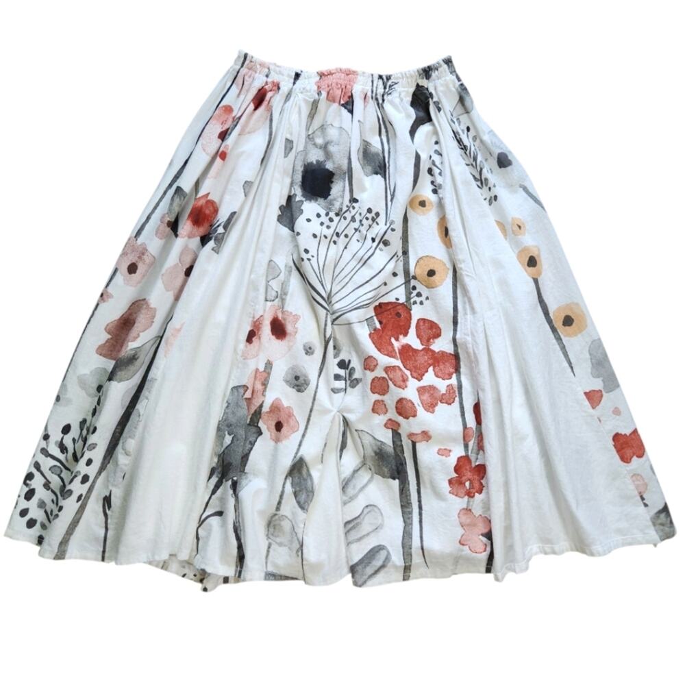 Handmade floral midi skirt white and gray